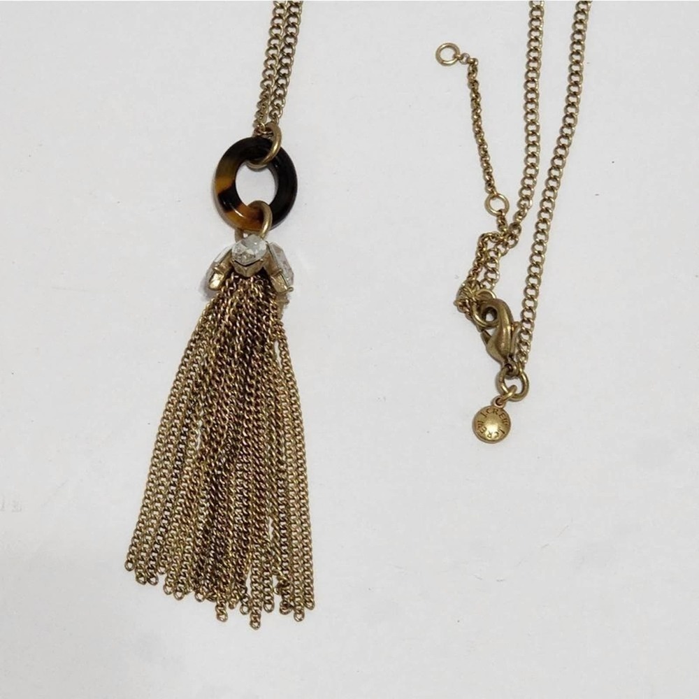 J. CREW gold tortoiseshell tassel long‎ necklace